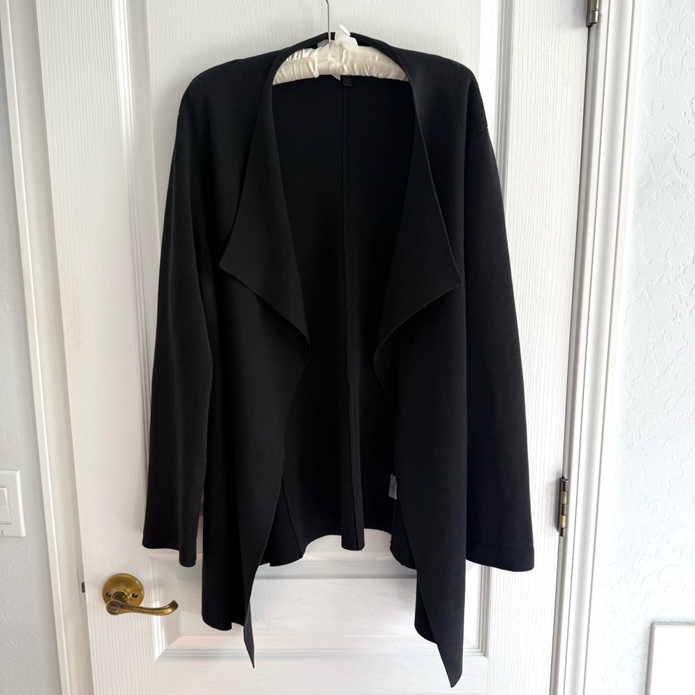 Eileen Fisher Cardigan Sweater Silk Cotton Blend Open Front Black Size 1X